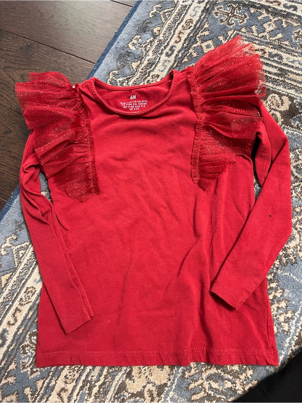 H&M Girls Red Long-Sleeve Ruffle Top